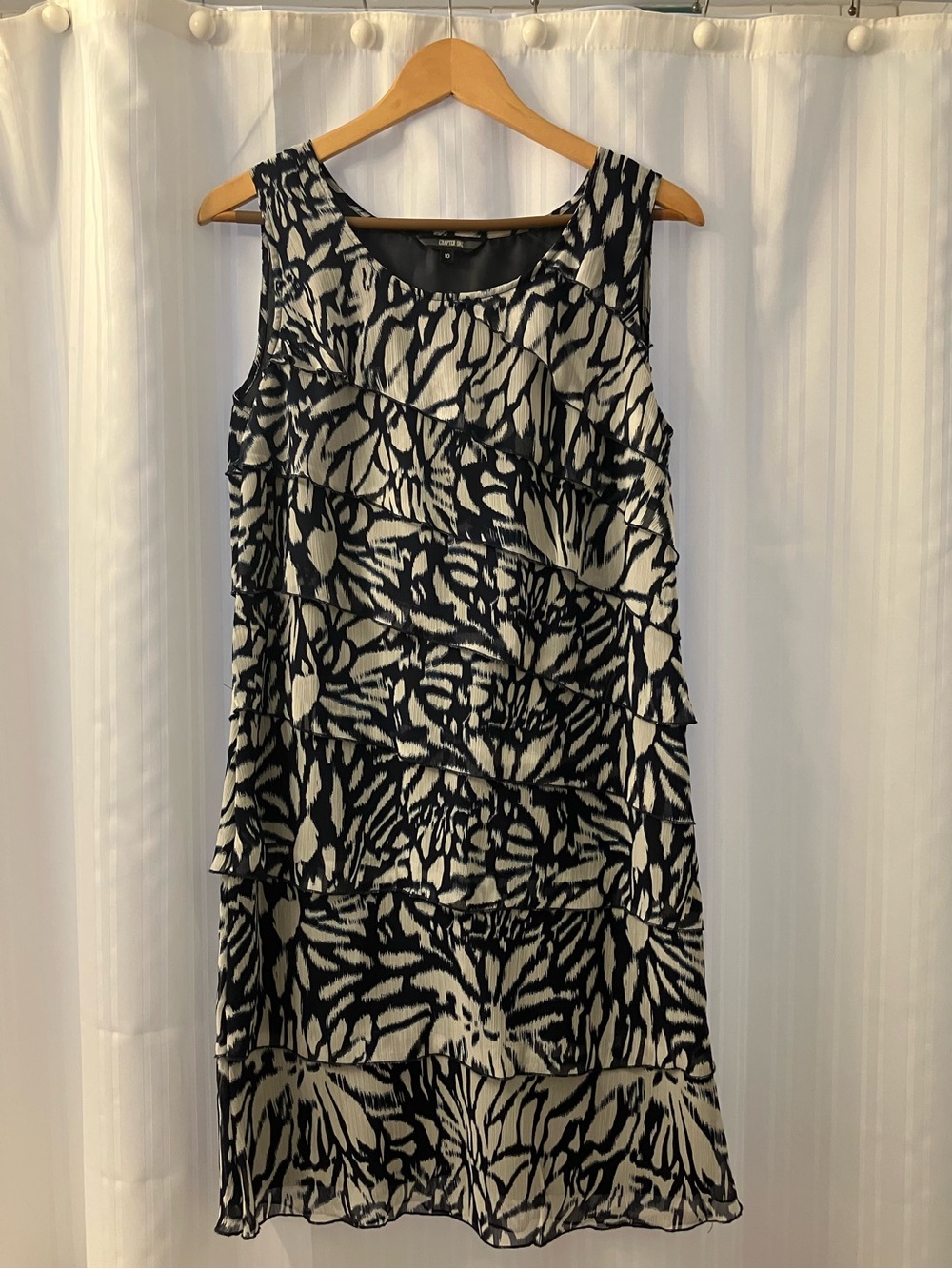 Chapter One Sleeveless Shift Dress with Black and White Patterned Tiered layers